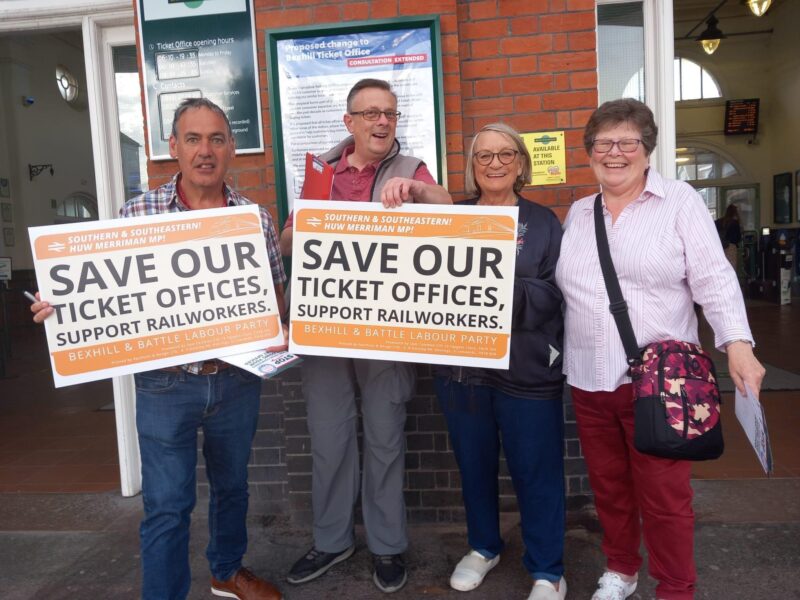 Campaigners Cllr Mark Legg, Glyn Jones, Viv Taylor-Gee and Jeanette Eason at Bexhill Station